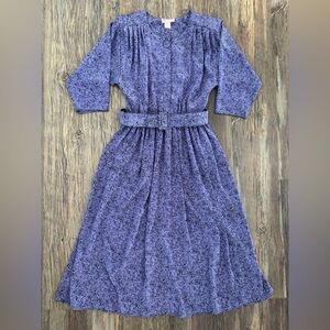 Vtg Diamond’s Run Belted Secretary Dress Womens 10 Midi Purple Black Placket USA